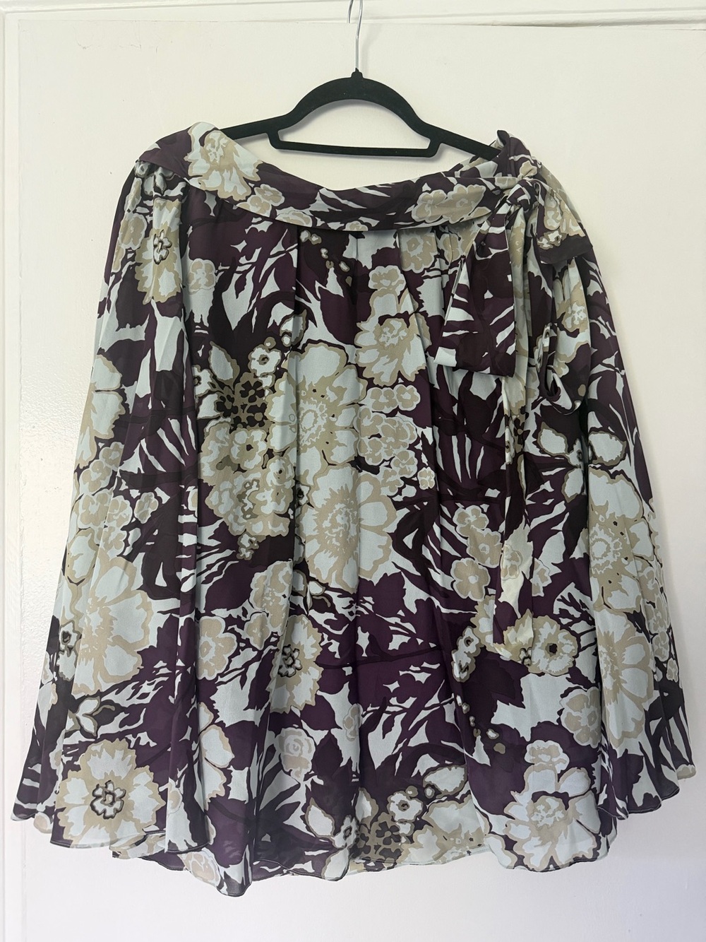 Rebecca Taylor Plum and Light Blue Floral Silk Skirt
